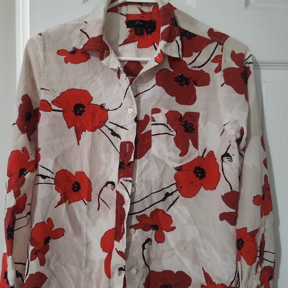 Floral Button-Up Shirt with Red Poppies
